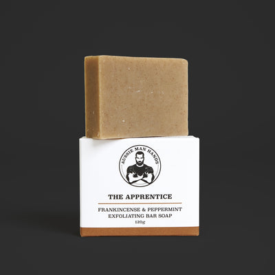 Gently exfoliating natural ingredient soap with crushed macadamia shell